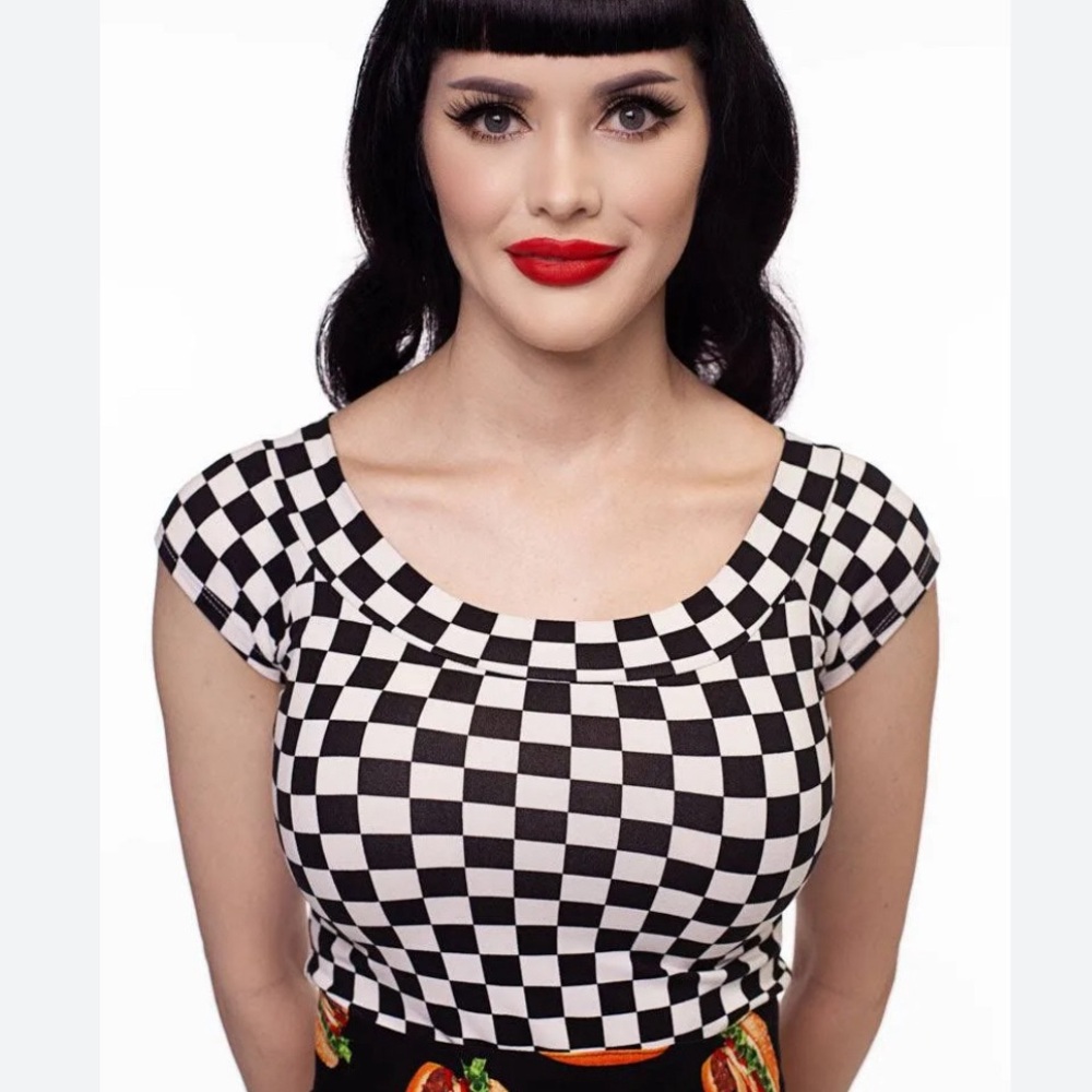 Retrolicious Black and white checker boatneck top retro style women’s medium